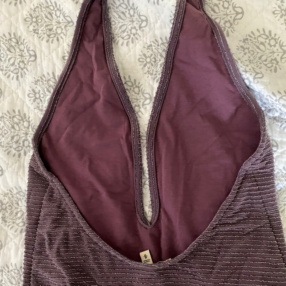 Purple Sparkly bodysuit - plunged chest/open back